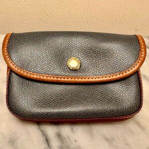 DOONEY & BOURKE Pebbled Leather Snap Wristlet  Black with Tan Trim EUC